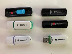 Job Lot 8GB x 6 Transcend Jetflash & Philips USB 2.0 Flash Drive Memory Sticks - Afbeelding 1 van 1