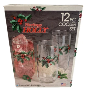ANCHOR HOCKING HERITAGE HOLLY 12 PC CHRISTMAS GLASS TUMBLERS 16 OZ ORIGINAL BOX - Bild 1 von 19