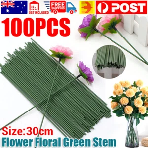100X Green Artificial Floral Tape Iron Wire Artificial Flower Stub Stem 30cm AU - Picture 1 of 11