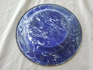 Antique Graniteware Blue Swirl Soup Bowl/Plate 10 in diameter - Picture 1 of 4