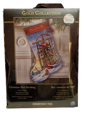 Dimensions Gold Collection Christmas Sled Stocking Counted Cross Stitch Kit 8819 - Image 1 of 4