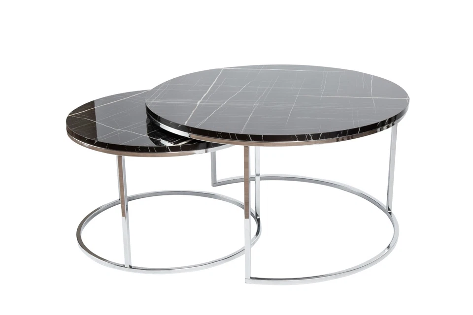 Mesa de centro redonda moderna, conjunto de 2 mesas de aninhamento, mesa de centro para sala de estar - Imagem 1 de 4