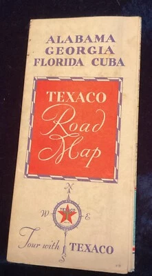 Mapa de carreteras Texaco 1935 de Alabama Georgia Florida y Cuba retro vintage increíble Foto 1 de 4
