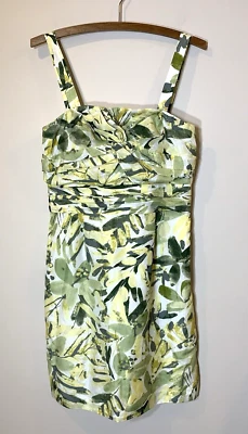 Vestido Banana Republic Para Mujer 6 Seda Solero Verde Cóctel Bustier Forrado Floral Foto 1 de 4