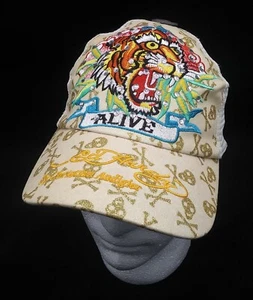 VTG Ed Hardy Hat Cream Adjustable Snapback Trucker Blooming Tiger ALIVE - Picture 1 of 5
