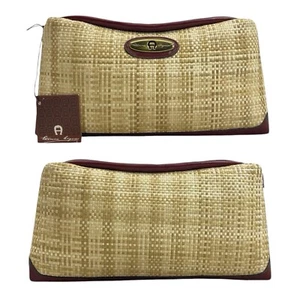 Vintage 70s ETIENNE AIGNER Woven Jute Leather Clutch Bag Handbag Pouch Wallet - Picture 1 of 24