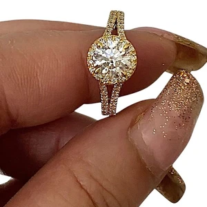 1.70 CT Round Cut IGI Certified Lab Grown Diamond Wedding Ring 14K Yellow Gold - Picture 1 of 14