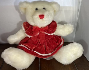 Dan Dee sitzender weißer Teddybär rotes Samtkleid Plüschtier Stofftier Spielzeug 10 Zoll - Bild 1 von 8
