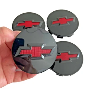 Black Chevy Wheel Center 4 Caps Red Emblem for Chevrolet Silverado Tahoe - Picture 1 of 3