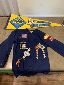 Vtg Cub Scouts uniform and patches 1977 And 50th Anniversary 1980 Pennant - Picture 1 of 11