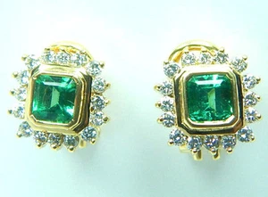 Colombian Emerald Diamond Earrings 1.80 CTW 18K Yellow Gold Fine Jewelry Muzo M - Picture 1 of 10