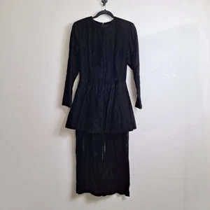Vintage 80s Style Dress Woman XS Black Velvet Peplum Whimsy Goth Formal Modest - Picture 1 of 8