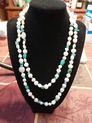 Honora Cultured 淡水白色珍珠绿松石蓝色黄玉纯银项链 — 第 1/4 张图片