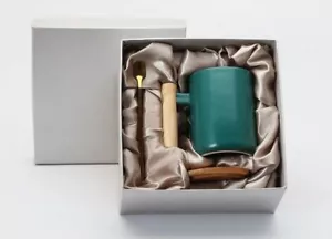 Tazza da caffè in ceramica di alta qualità viene fornita con coperchio in bambù, cucchiaio in acciaio inox - Foto 1 di 3