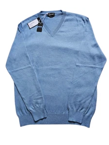 Herren V Kragen Sommer Strick Pullover Dünn Leicht Baumwolle Kaschmir Made in It - Picture 1 of 6
