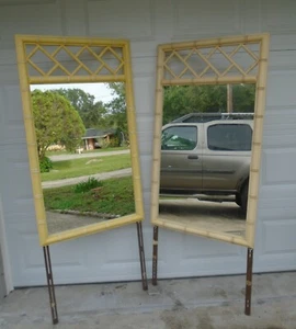 Pair Fretwork Faux Bamboo Mirrors Regency Chippendale 2 Dixie Aloha Henry Link - Picture 1 of 10