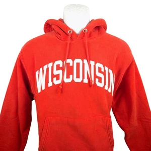 Champion Reverse Weave Wisconsin Badgers Red Hoodie Sweatshirt Mens Medium - Picture 1 of 7