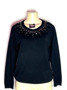 RSVP BY TALBOTS BLACK JEWELED NECKLINE COTTON BLEND SWEATER SZ LP - Picture 1 of 4