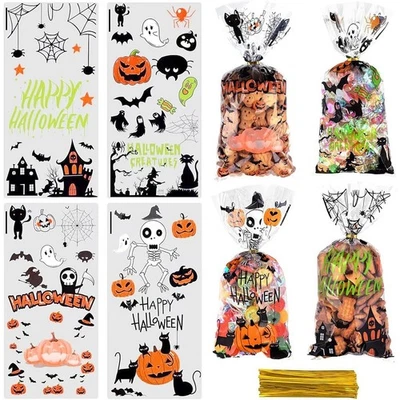 100 piezas bolsas de golosinas de Halloween para dulces Halloween bolsas de golosinas de celofán a granel Foto 1 de 4