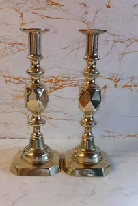 Antique Stunning Pair Of Victorian King OF DIAMONDS BRASS CANDLESTICKS 31.5CM H. - Picture 1 of 9