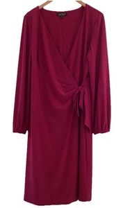 Lauren Ralph Lauren Damen Gr. 16 Deep Rose Kleid Faux Wickeloptik V-Ausschnitt Rüschen Stretch - Bild 1 von 13