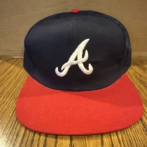VINTAGE Atlanta Braves Hat Cap Snapback Blue Twins Enterprise Trucker Mesh - Picture 1 of 8