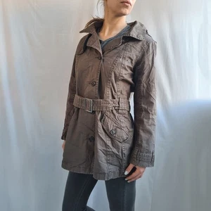 Gabardina para mujer Aigle talla 38 mediana algodón lino chaqueta capucha... - Imagen 1 de 24