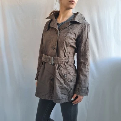 Gabardina para mujer Aigle talla 38 mediana algodón lino chaqueta capucha... - Imagen 1 de 4