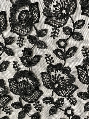 Tela transparente floral negra de encaje de lentejuelas vintage con bordes de vieira piezas de chatarra Foto 1 de 4