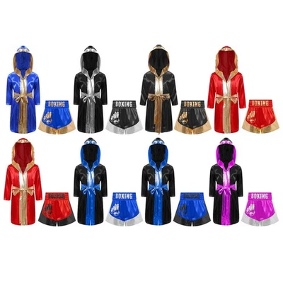Kids Boys Set Boxing Outfit Hooded Suit Theme Long Sleeve Uniform Open Front - Image 1 of 3