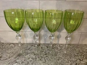 Handmade in Poland grüne Glas Weinkelche 4er Set klarer Stiel 10,5" - Bild 1 von 6