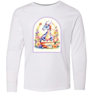 Inktastic Bookworm Dragon Book Lover Youth Long Sleeve T-Shirt Literacy Group - Picture 1 of 4