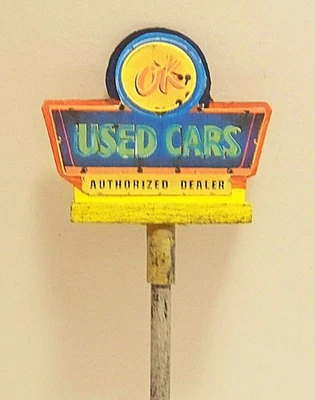 1/18, 1/24 Scale Diorama Vintage OK Used Cars 2-Sided Neon Looking Sign - Image 1 of 4