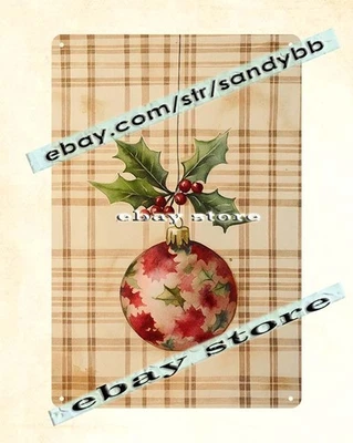 Ornament Beige Tin Sign Rustic Christmas Wall Art - Image 1 of 4