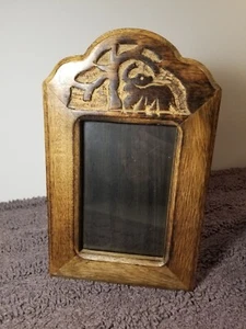 Asian Elephant Carved Hard Wood 4X6 Picture Frame Boho Decor Safari - Picture 1 of 7