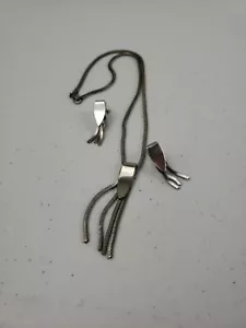 Signierte silberfarbene Kette Elizabeth Morrey Halskette Mitte des Jahrhunderts mit Clip-Ohrringen - Bild 1 von 12