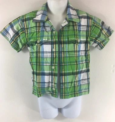 Camisa TKS Basics Niños 3T Verde Azul Manga Corta Abotonada Cuadros Informal Foto 1 de 4