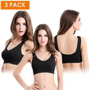 3Pcs Sport Bras Seamless Wire-free Light Support Yoga Sleep Bra No Pad-Black Bra - Picture 1 of 50