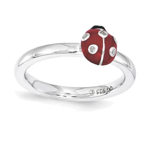 Lex & Lu Sterling Silver Stackable Exp. Red & Black Enamel w/Diamond Ring 7772 - Picture 1 of 2
