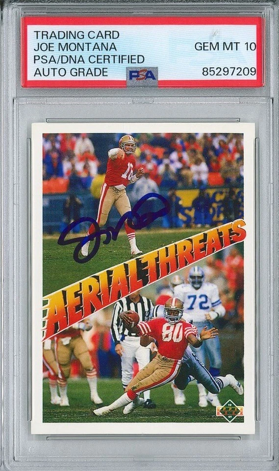 Joe Montana Signed 1991 Upper Deck #35 Aerial Threats PSA 85297209 GM MT 10 AUTO - Image 1 of 1