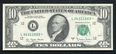 FR. 2024-L* 1977-A $10 *STAR* FRN FEDERAL RESERVE NOTE SAN FRANCISCO, CA GEM UNC - Image 1 of 2