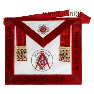 Scottish Rite Master Mason Apron – Red Velvet Trim with All-Seeing Eye & Gold - Picture 1 of 7