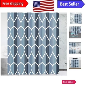Modern Geometric Shower Curtain in Aegean Blue - Stylish Bathroom Upgrade - Picture 1 of 9