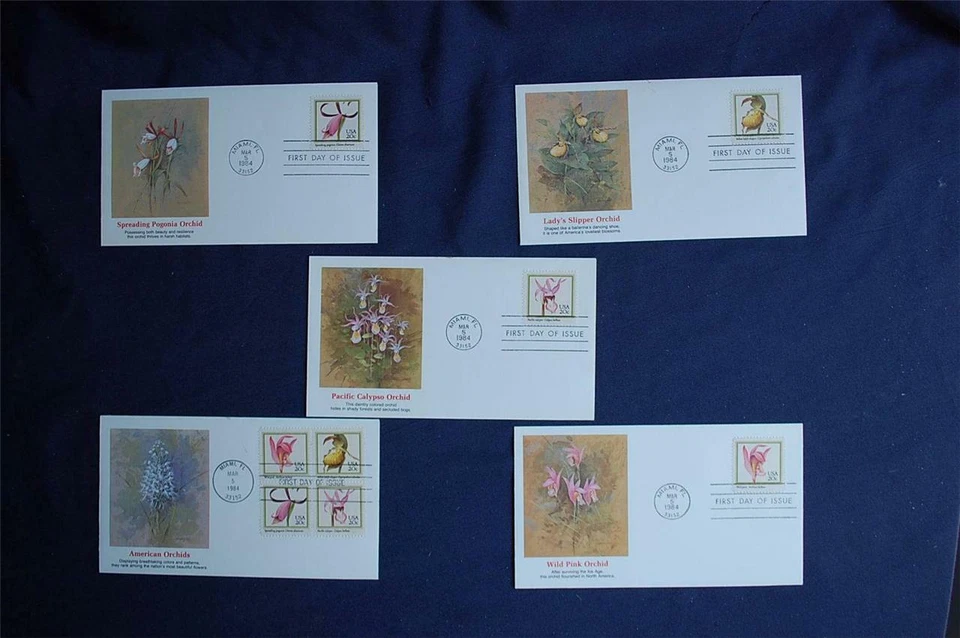 American Orchids 20c Stamps 5 FDCs Fleetwood Cachets Sc#2076-79 FW282 Flowers - Image 1 of 1