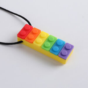 Rainbow Kids Autism Sensory Necklace Brick Silicone Chew Baby Chewy Toy Teether