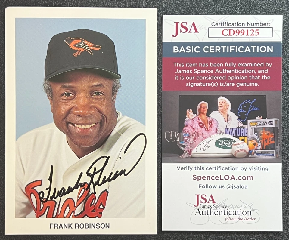 Frank Robinson Signed Post Card JSA w/COA! #20 MLB Baltimore Orioles HOF 1982! - Image 1 of 4