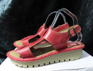 Fly London Red Leather Wedge Sandals Size 40 - Picture 1 of 19