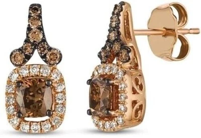 Pendiente colgante de diamante marrón simulado corte cojín de 2 quilates enchapado en oro rosa de 14 quilates Foto 1 de 4