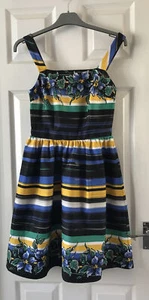 STUNNING SIZE 8 BLACK BLUE YELLOW FLORAL SQUARE NECK GATHERED DRESS ATMOSPHERE - Picture 1 of 7