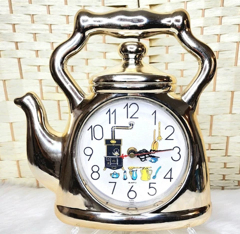 Vintage Kettle Wall Clock TESTED! Chrome Look Battery Operated Cover